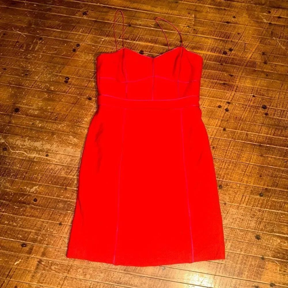 Banana Republic wool red pink trim sleeveless pencil dress